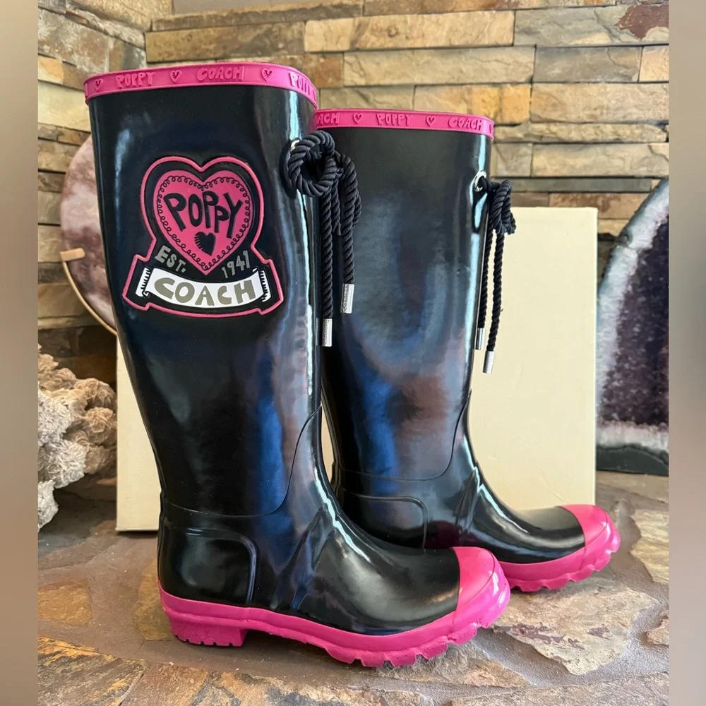 Coach Roxanne Poppy Rain Boots Size 8 - Picture 5 of 14
